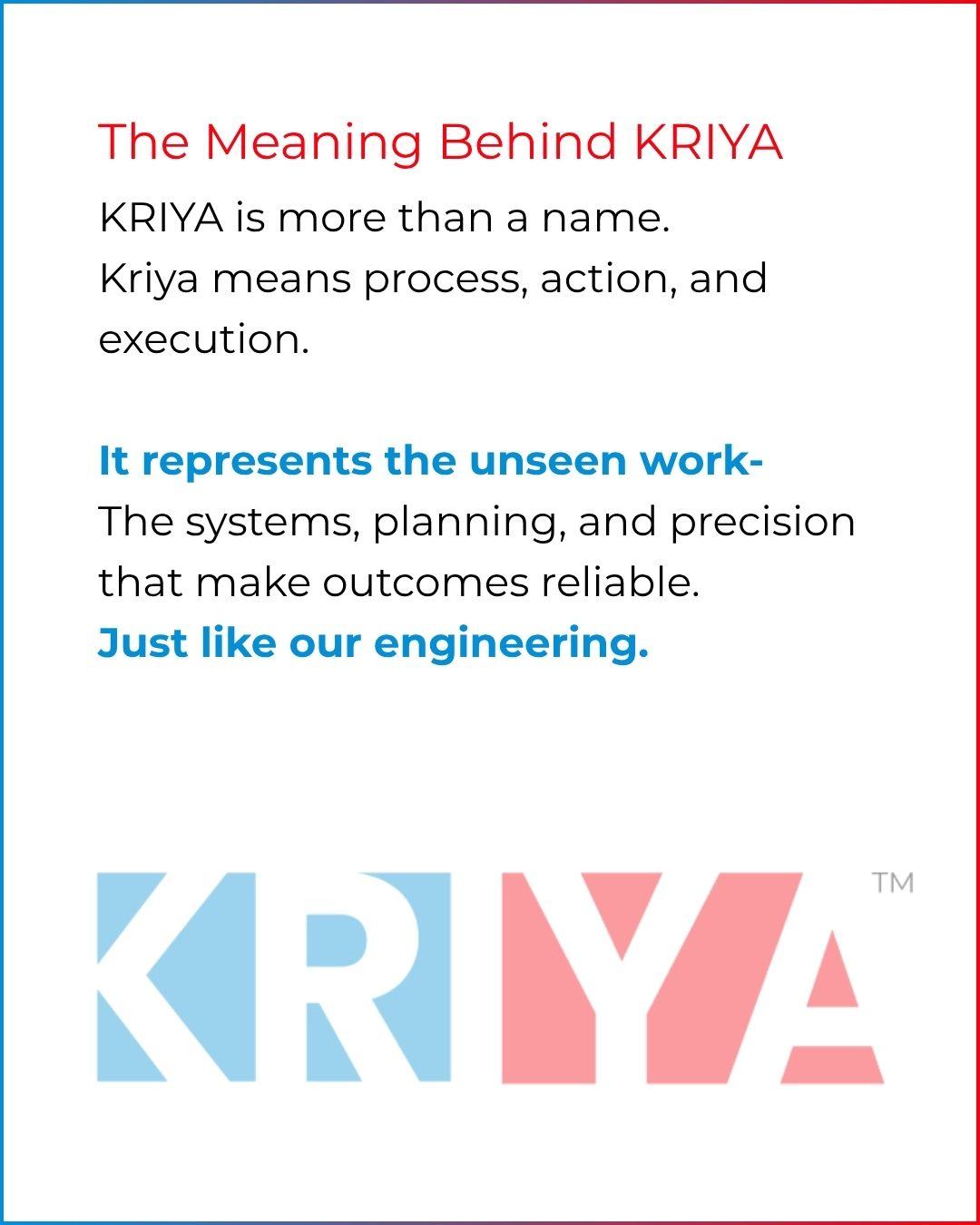 Kriya Engineers social media post explaining the meaning behind the Kriya name and new logo