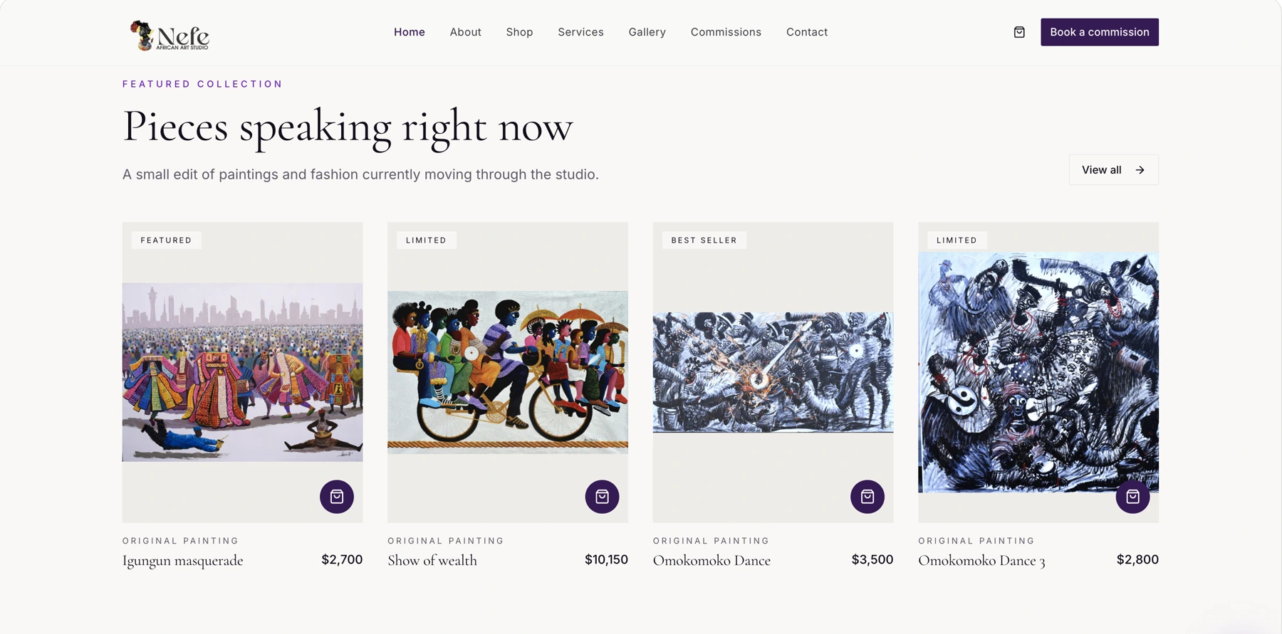 Nefe Art E-commerce website design and development by Sociowhiz for a ecommerce business