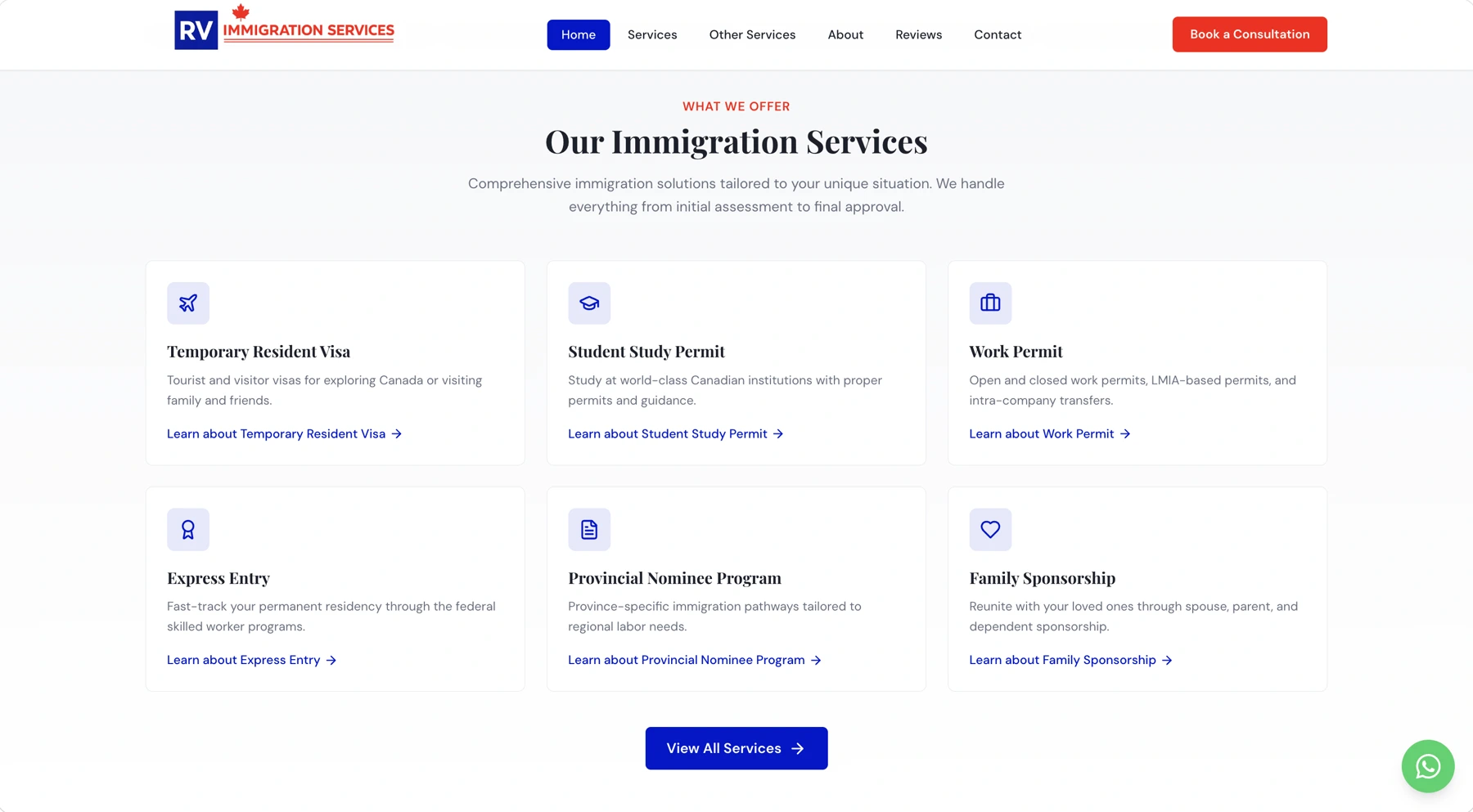RV Immigration Services website design and development by Sociowhiz for a consulting business