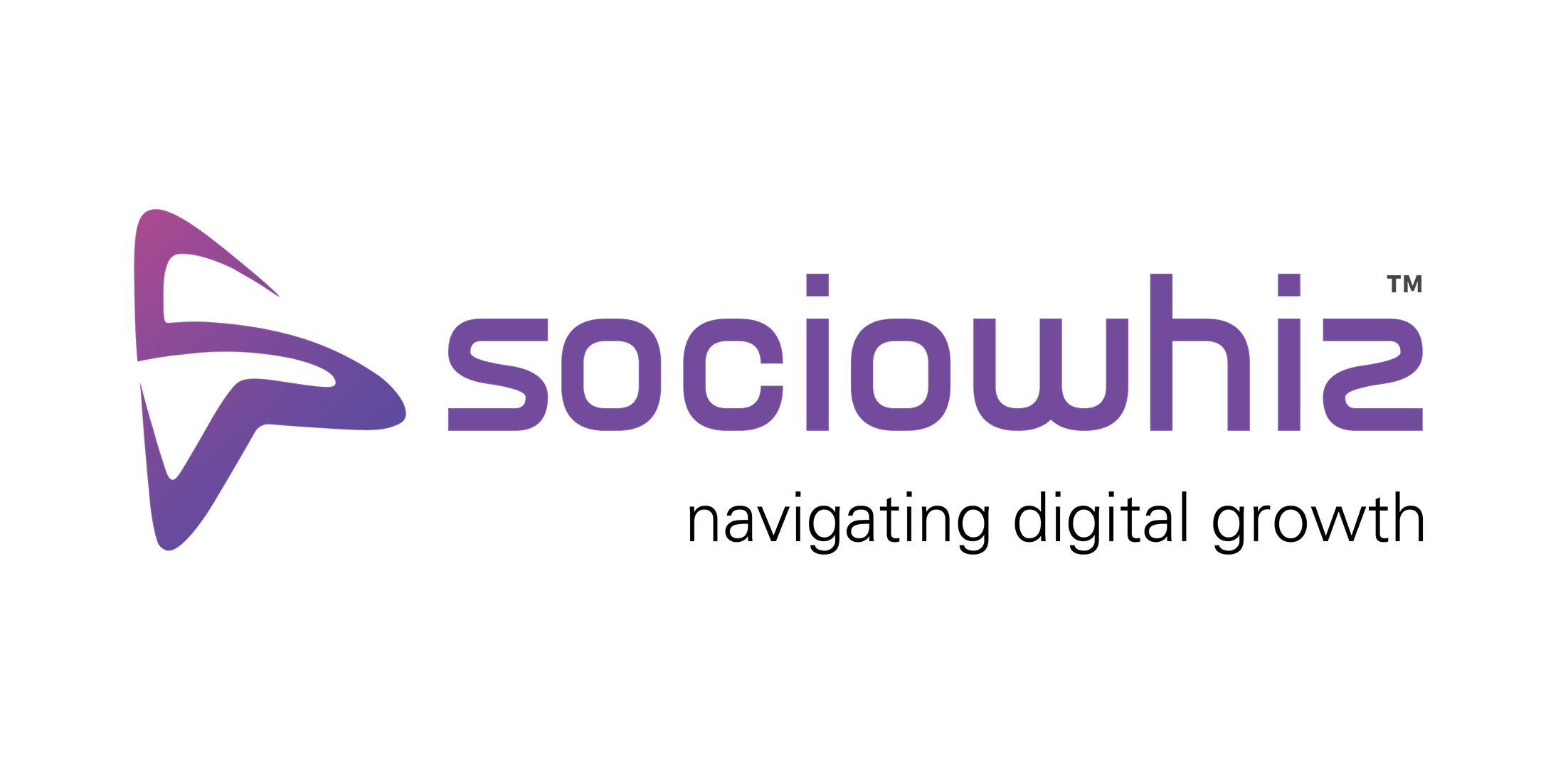Sociowhiz logo featuring a modern design with purple gradients and sleek typography.