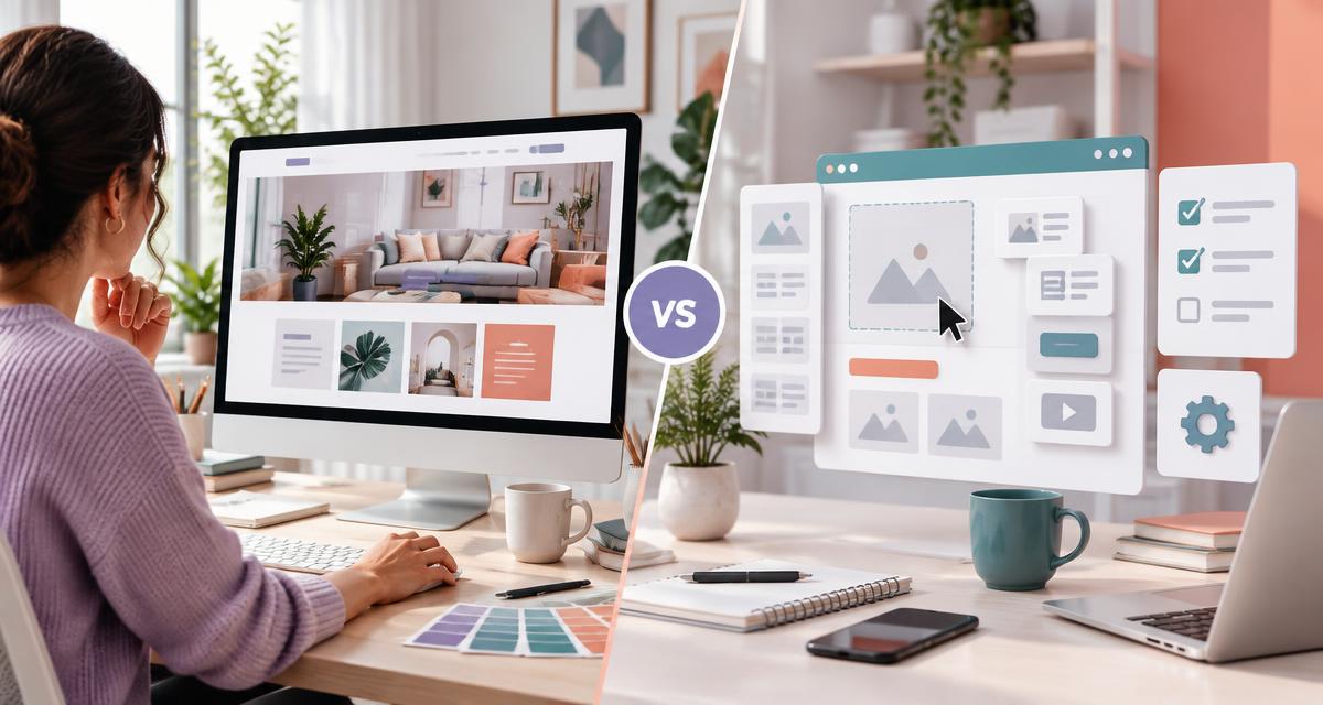 Small business owner comparing a professionally managed website with a do-it-yourself website builder