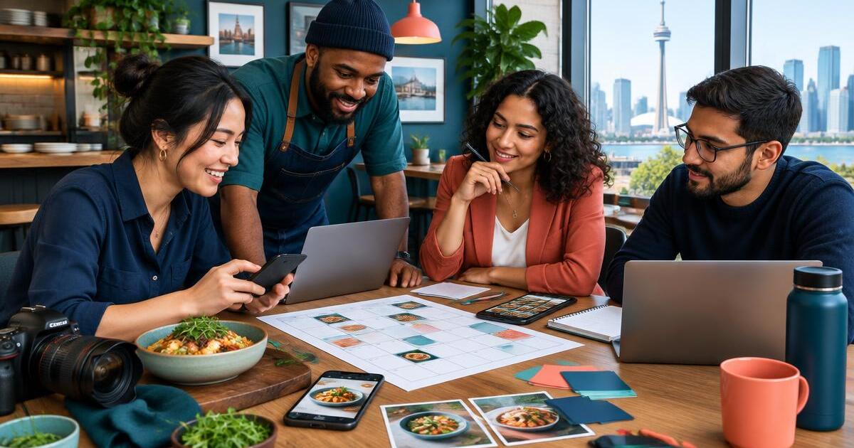 Toronto restaurant team planning social media content and food photography