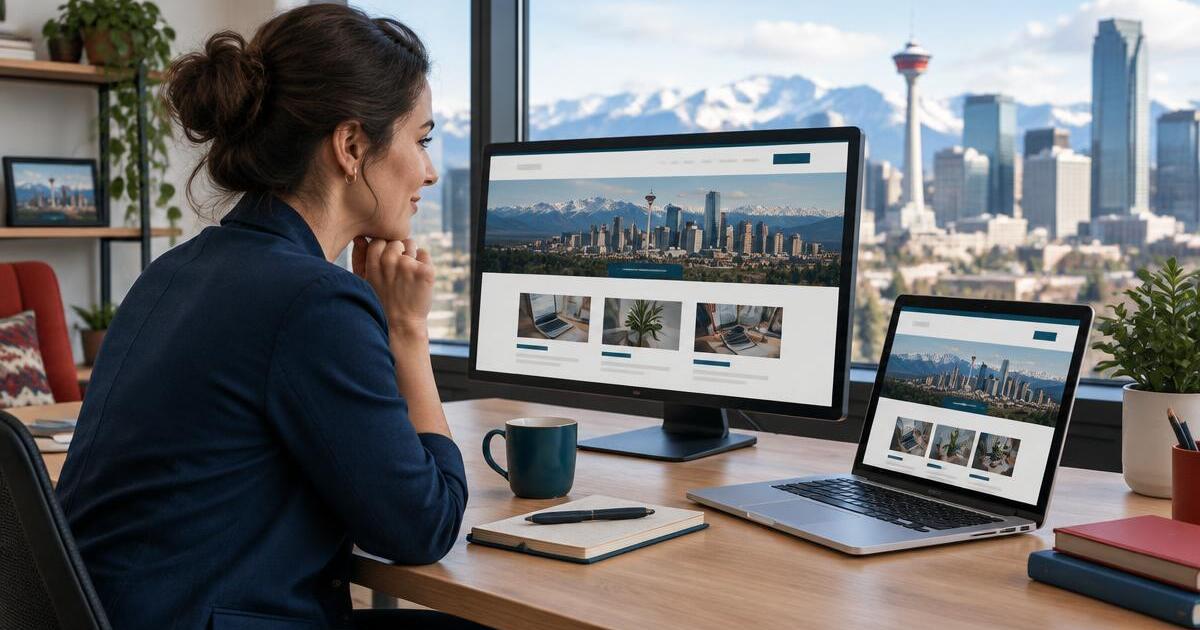 Calgary business owner comparing responsive website designs